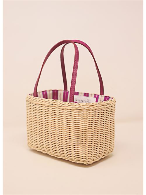 Mini bag in wicker and fuchsia leather Laboratorio Capri | 125NATFUCSIA
